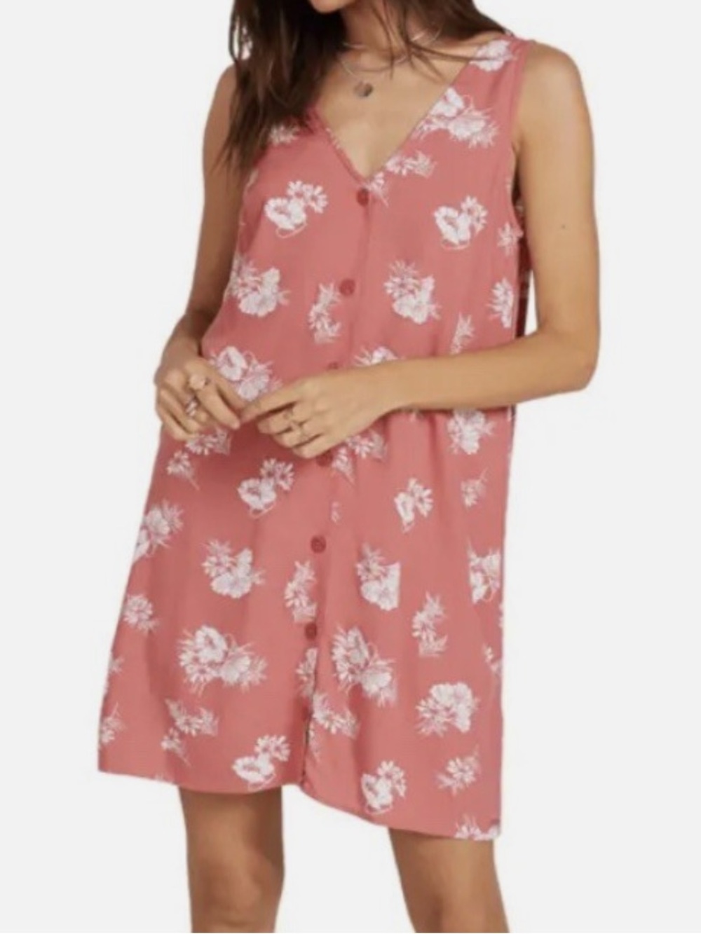 Volcom Women’s Dusty Rose Floral Button-Front Sleeveless Mini Dress Size L Fall